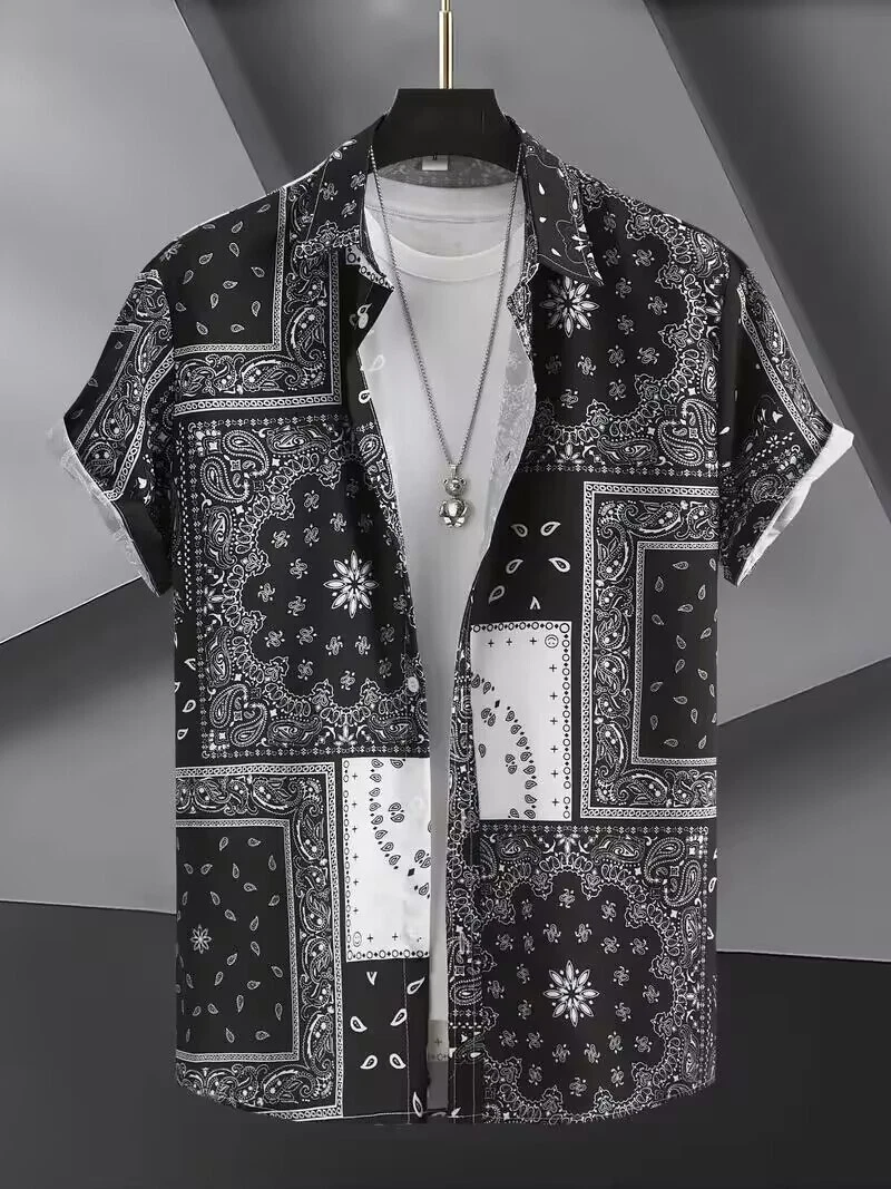 Paisley Style Pattern Fashion Lapel Shirt Hawaiian Casual Button Up Shirt - Picture 1 of 3