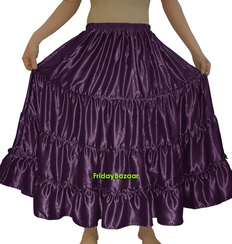 Falda gitana satinada de 4 niveles danza del vientre falda oriental 6 yardas flamenco volantes - Imagen 17 de 31