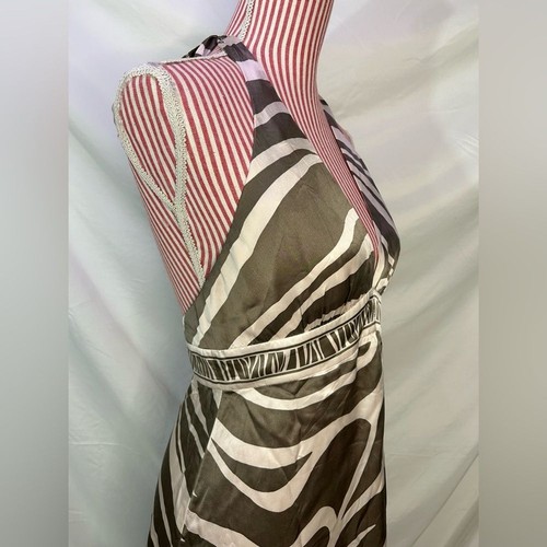 BCBG MaxAzria $260 100% Silk Brown Champagne Zebra Halter Cocktail Dress Size 6 - Picture 5 of 12