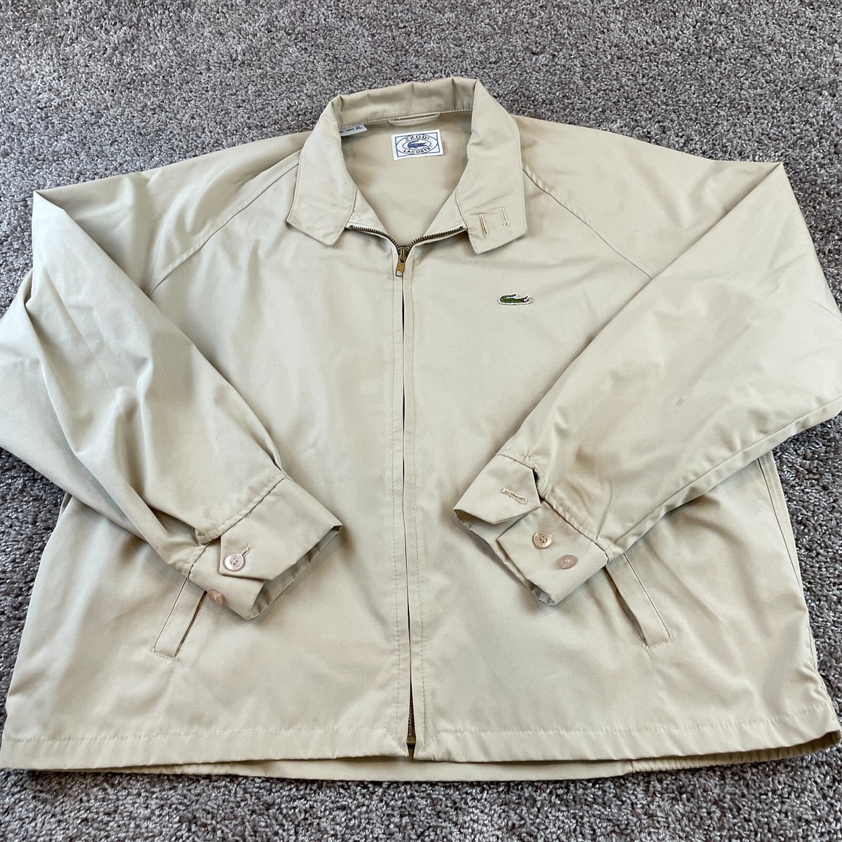 Vintage IZOD Lacoste Jacket Mens XL Beige Long Sleeve 80s Hooded