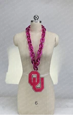 New OKLAHOMA SOONERS  Jumbo H Pink Big Fan Chain Necklace Foam USA COL