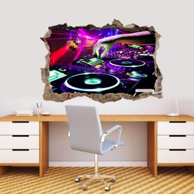 Led Dj Stickers DJ Controller Party Turn Tables 3D Smashed Wall Sticker Decal Art Mural ...