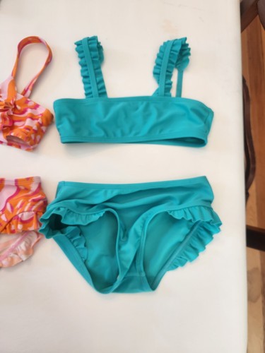 Lot 4 Girls Bikinis Classic Easy Fits Seersucker Turquoise Pink Size 5 - Picture 5 of 24