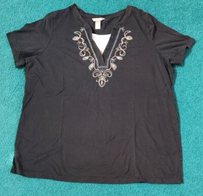 White Stag Women's Blouse RN#62634 Size XL (16W) Color Black Soot V-Neck Shirt