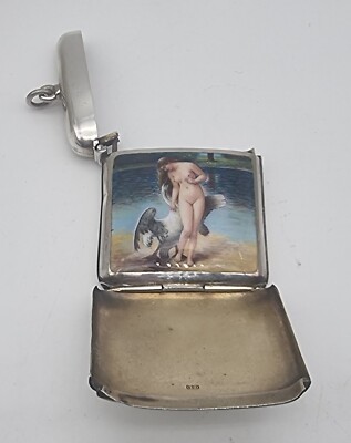 HERVORRAGENDES ANTIKES SILBER EMAILLE VESTA ETUI LEDA UND DER SCHWAN CHESTER IMPORT 1910