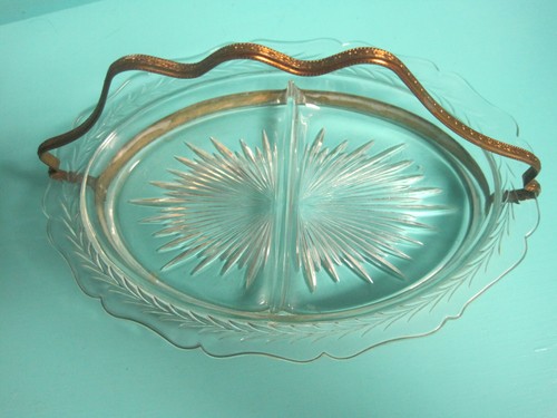 Antique Cut Glass Duo Serving Dish with Handle - Picture 10 of 11