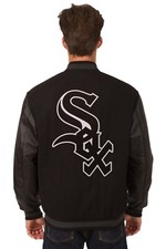 MLB Chicago White Sox  Wool Leather Reversible Jacket Embroidered Logos Black JH
