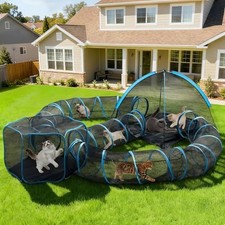 5-in-1 Outdoor Cat Enclosure, Portable Catio Tent with Tunnel Black  Blue