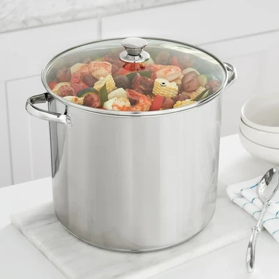 Olla Grandes 20 Qt Acero inoxidable Para Caldo y Sopas Con Tapa De Vidrio Cocina