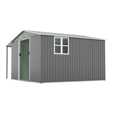 10x12FT Outdoor Storage Shed Extra Large Waterproof Lockable Doors Windows Gray