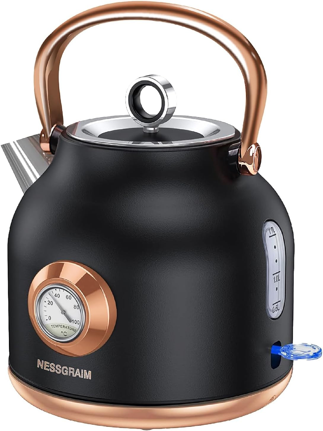 Retro Electric Kettle, 1.7L Stainless Steel Tea Kettle with Large Temperature Ga