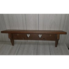 Vintage 80s Double Heart Cutout Wood Display Shelf Hooks Display Cottagecore