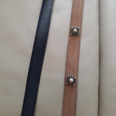 2 Skinny Brighton Belts M - Black/Tan - Gold/Silver Plated  display picture 1