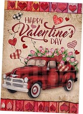 Home Decorative Happy Valentine's Day Garden Flag, Vintage Red Plaid Truck