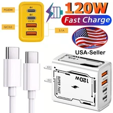 120W GaN Multi USB C Super Fast Wall Charger 3/6FT Cable For All Cell Phone iPad