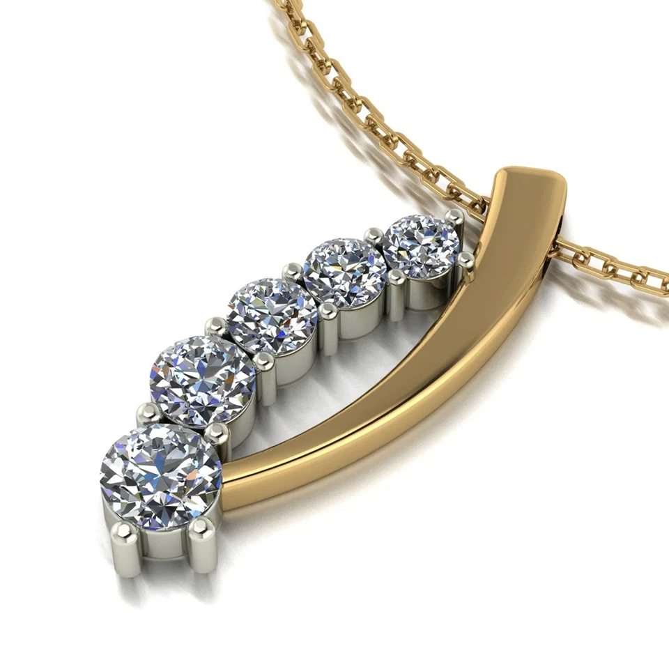 Women Pendant Necklace Round 1 Ct Lab Grown Diamond 18k Multi-Tone Gold GLI HRD - Image 2 of 4