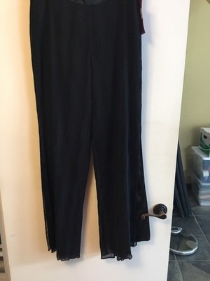 J.S. Collections Dress Black Pant Sheer Overlay Small Pleating Side Slit Sz. 4