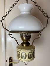 Vintage Hanging Ceiling Light | Milk Glass & Brass | Oil Lamp Style