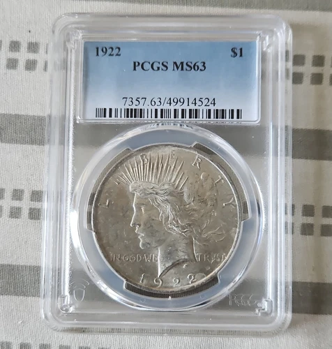 1922 Peace Dollar $1 Silver Coin PCGS MS63 Philadelphia Uncirculated