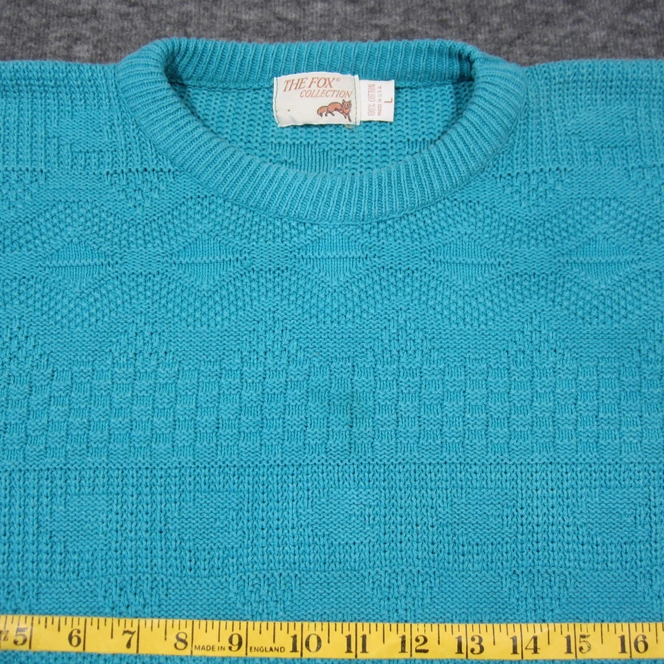 Suéter De Colección The Fox Colección Mujer L Turquesa Texturizado 3D Tejido Algodón EE. UU. Años 80 Foto 4 de 4