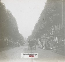 Paris, Boulevard und Straßenbahn, Stereo Glasplatte, altes Foto 4,5x10,7 cm