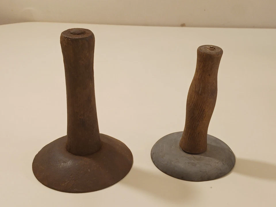 Lot 2x Antique Vintage Hog Pig Hide Scraper Tool Rustic Primitive Farmhouse - Image 3 of 4