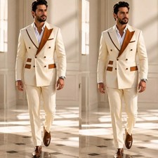 Patchwork Men's Suits 2PcsPeak Lapel Jacket Blazer Evening Dinner Party Coat