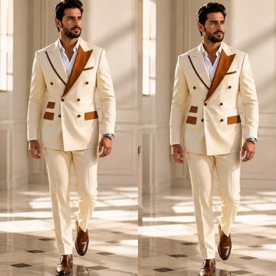 Patchwork Men's Suits 2PcsPeak Lapel Jacket Blazer Evening Dinner Party Coat