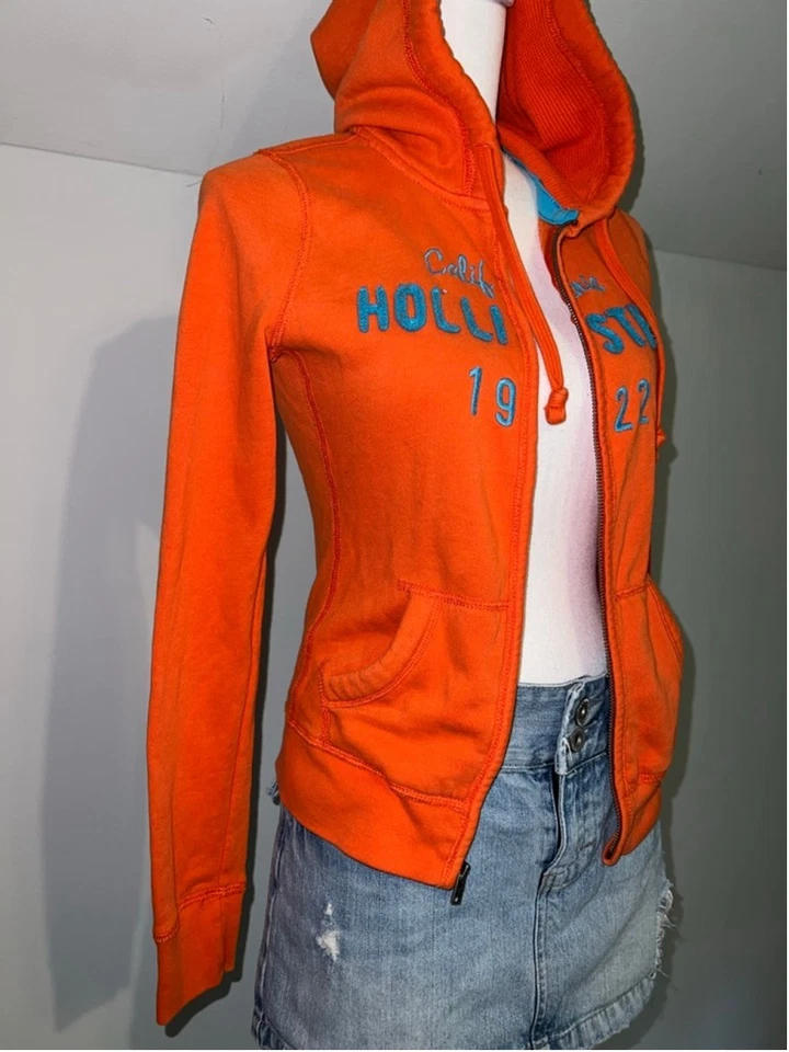 Women's Hollister Orange Blue Full-Zip Hoodie SMALL Y2K 2000s - Image 2 of 4