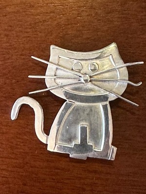 Mexican Sterling Silver Cat Pin Brooch 10.6g