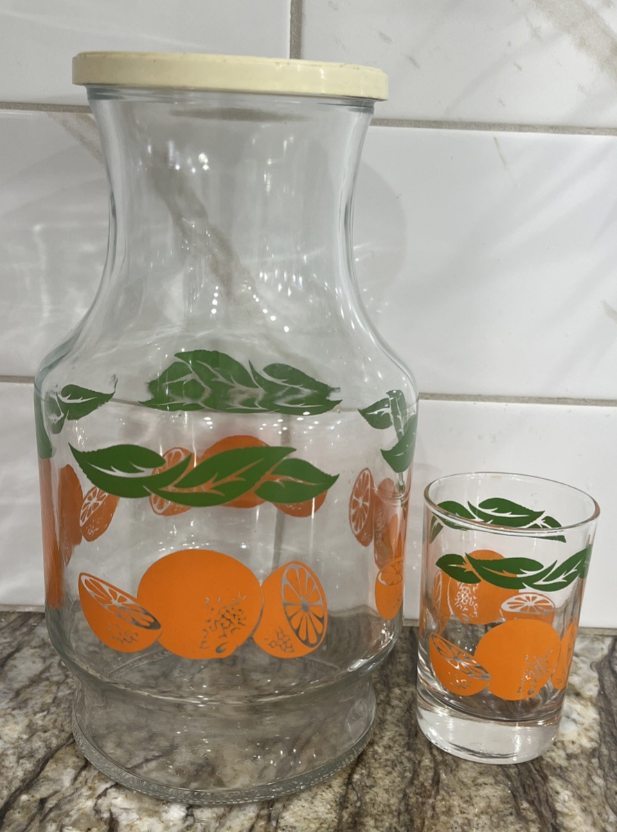 Vintage Anchor Hocking Orange Juice Glass Carafe Pitcher and Juice
