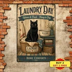 Laundry Room Black Cat Sign Vintage Washing Home Service Metal Tin Plaque Decor