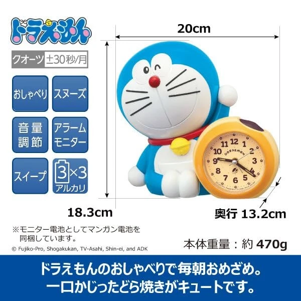 SEIKO JF387A Doraemon Clock Alarm Clock Talking Alarm 7.2 x 7.9 x 5.2 inches - Image 3 of 4