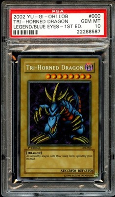 PSA 10 GEM MINT Tri-Horned Dragon LOB-000 WAVY 1st Edition LOB
