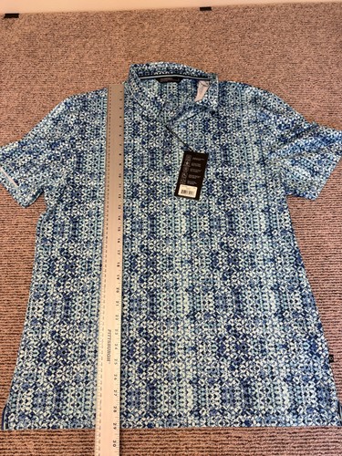 7 Diamonds Mens Meridian Geometric Wicking Stretch Mint Blue Large Golf Polo - Picture 8 of 9