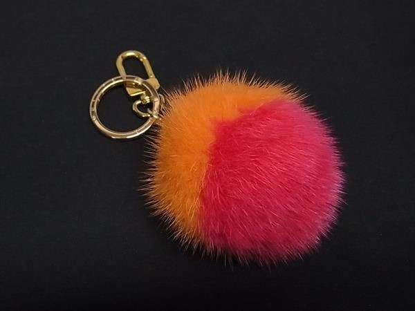LOUIS VUITTON Bag Charm Keyring M78624 Fur Pom-Pom Pink x Orange
