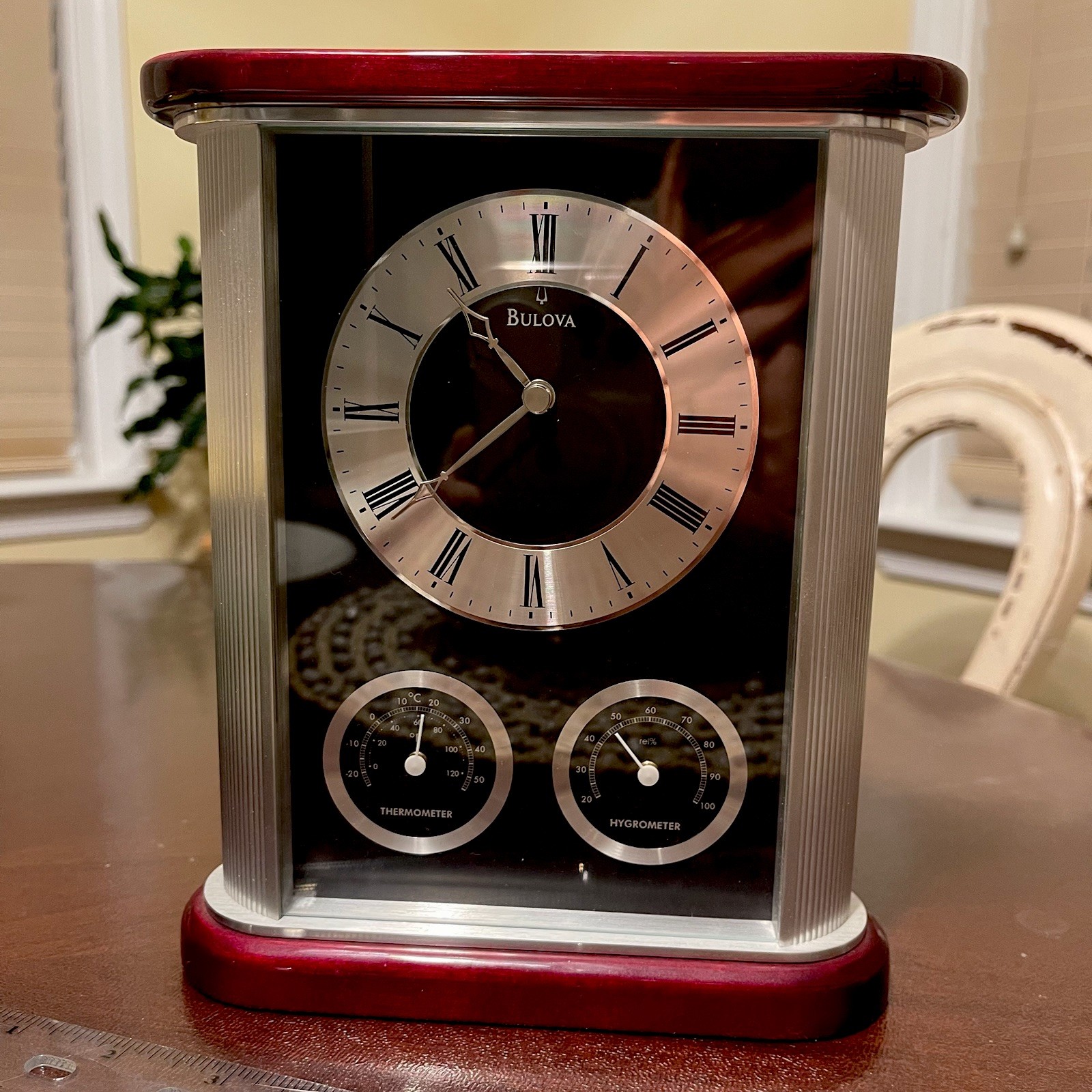 B7590 Bulova Belvedere Executive Desk Mantel Clock Weather Station Hygrometer