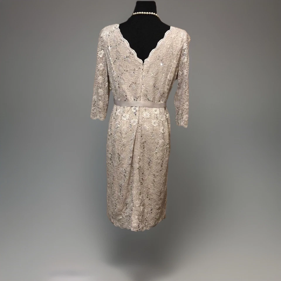 Vestido justo ALEX EVENINGS tamanho 12 pequeno preto floral renda lantejoulas manga 3/4 - Imagem 3 de 3