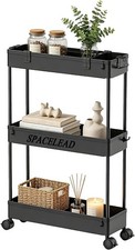 Slim Storage Cart 3 Tier,Bathroom Organizer Rolling Utility,Mobile Shelving Unit