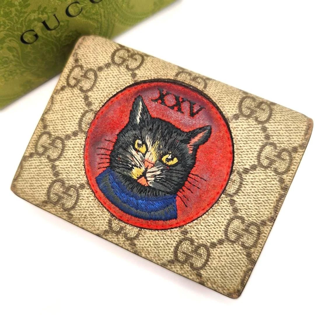 Portefeuille pliant toile Gucci Mystic Cat Gg Supreme 6 m1_0419