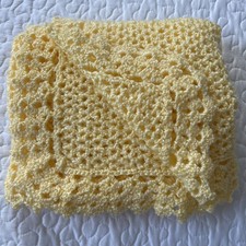 Handmade Crochet Baby Afghan Blanket Shimmery Yellow 34x27  Swaddle