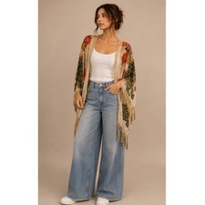 Multi Color ARTDECO STEVIE NICK'S STYLE VELVET GYPSY BOHO Duster Kimono L