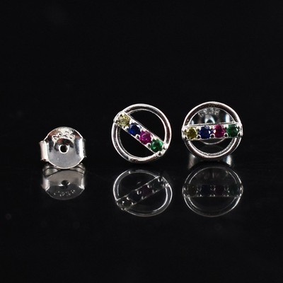 .925 Sterling Silber Smaragd, Saphir & Rubin 1 Gramm Ohrstecker/Ohrringe 85 S546