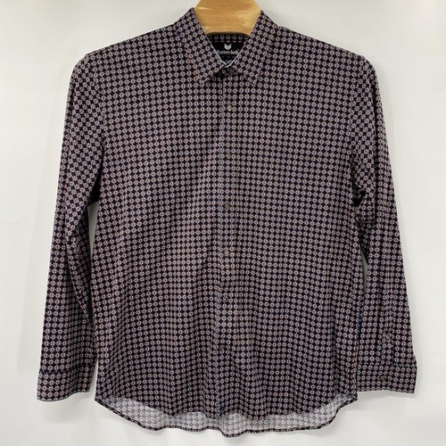 Buttercloth Men's 3X Regular Fit Navy Geometric Print Long Sleeve Button Shirt - Picture 2 of 6