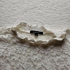 Ambiance Bodysuit Womens Medium White Lace Floral Ruffle Mock Neck Sheer Teddy