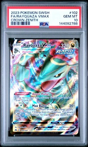 2023 POKEMON SWORD & SHIELD CROWN ZENITH #102 FULL ART/RAYQUAZA VMAX PSA 10