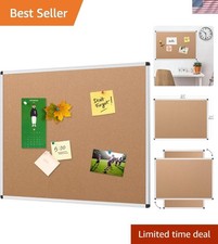 Stylish Wall-Mounted Cork Board - 36" x 24" Silver Aluminium Finish