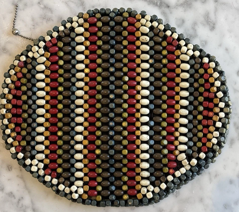 Bolso sin asas vintage con cuentas de madera Schowanek hecho en Checoslovaquia, regalos para ella Foto 2 de 4