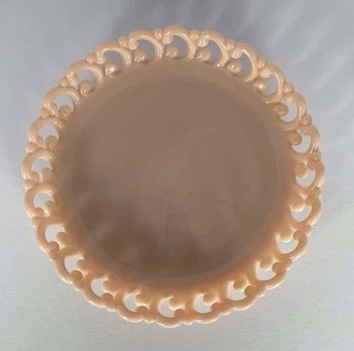 Fenton Pink Milk Glass Reverse C-Plate – Vintage Lace Edge Scalloped Dish – Mint