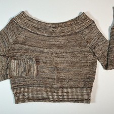 Free People Sugar Rush Off The Shoulder Sweater Brown Marled Knit Cropped Size S